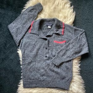 Vintage pullover knit grandpa pocket sweater gray marble & coral